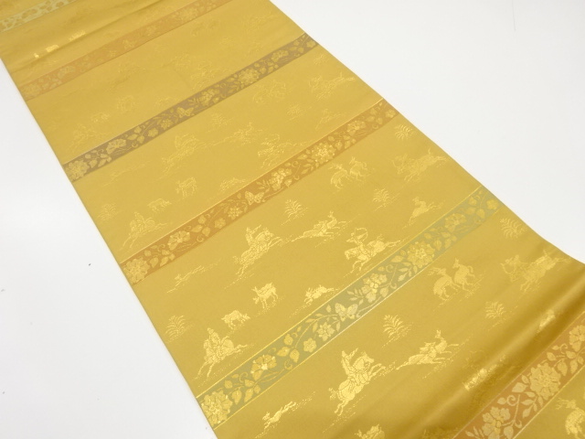 JAPANESE KIMONO / ANTIQUE FUKURO OBI / SILK / WOVEN FLORAL ARABESQUE